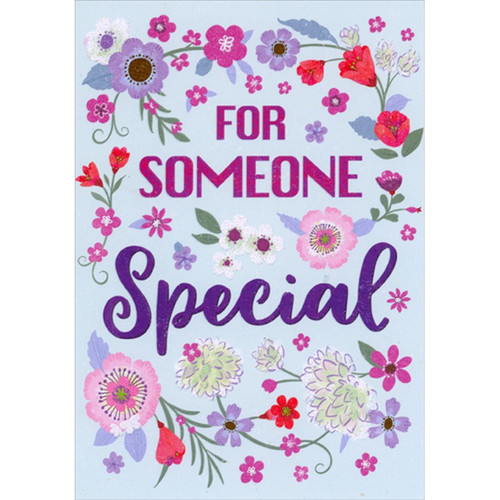 Sparkling and Shimmering Purple, Pink and Red Flowers on Light Blue Someone Special Easter Card: For Someone Special