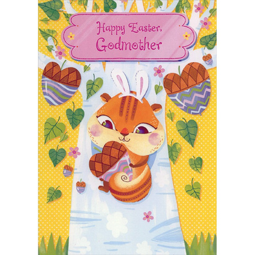 Cute Squirrel Holding Heart Shaped Acorn Juvenile Godmother Easter Card from Young Child : Kid: Happy Easter, Godmother