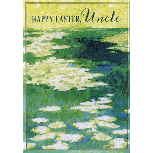 Green, White and Yellow Abstract Pond and Lily Pads Uncle Easter Card: Happy Easter, Uncle