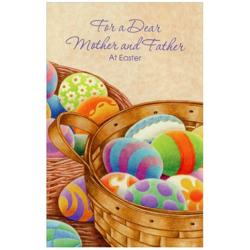 Two Baskets of Decorated Eggs: Mother & Father Easter Card: For a Dear Mother and Father at Easter