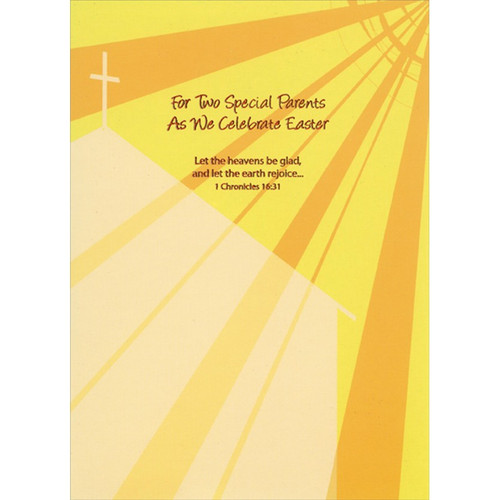 Orange and Yellow Sunbeams : White Cross : Let The Heavens Be Glad Religious Easter Card for Parents: For Two Special Parents as We Celebrate Easter - Let the heavens be glad, and let the earth rejoice… - 1 Chronicles 16:31