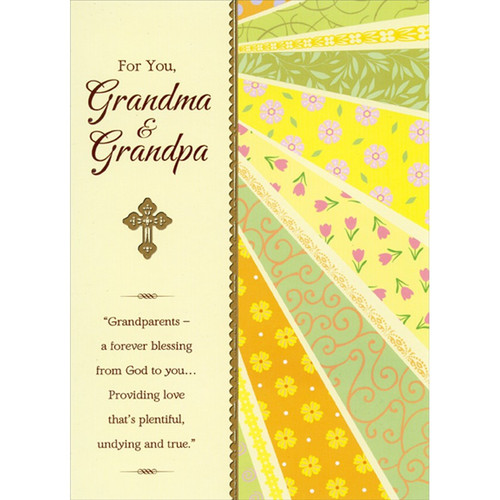 Small Gold Foil Cross : Beams of Flowers and Vines : A Forever Blessing Religious Easter Card for Grandma and Grandpa: For You, Grandma and Grandpa - “Grandparents - a forever blessing from God to you… Providing love that's plentiful, undying and true”.