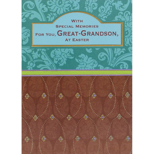 With Special Memories : Dotted Border Gold Foil Eggs on Brown Great-Grandson Easter Card: With Special Memories for you, Great-Grandson, at Easter