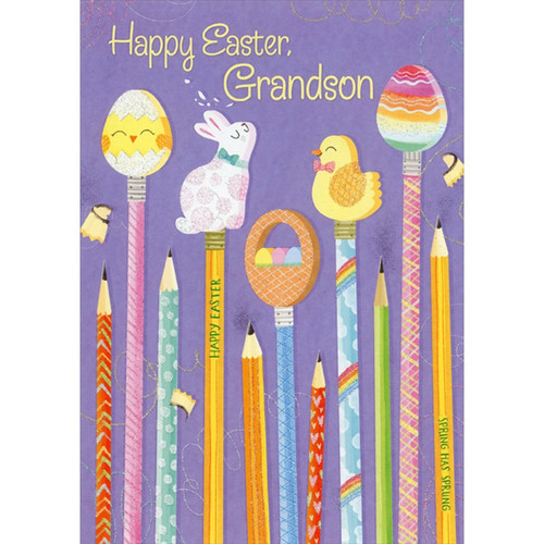 Easter Pencil Eraser Toppers : Keepsake Cut Out Pencil Toppers Juvenile Easter Card for Young Grandson: Happy Easter, Grandson
