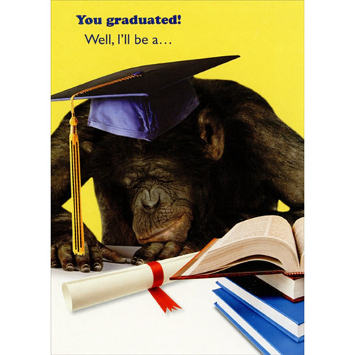 Graduate Monkey Asleep at Desk Funny / Humorous Graduation Congratulations Card: You graduated! Well, I'll be a…
