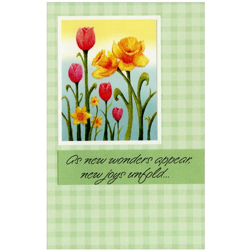 Glitter Lilies and Tulips: New Wonders Easter Card: As new wonders appear, new joys unfold…