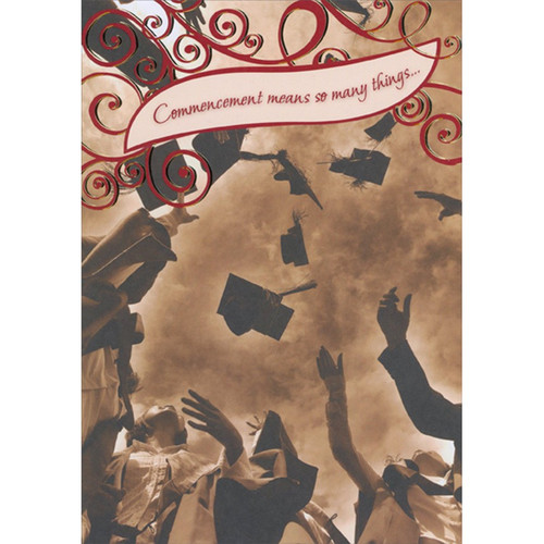 Commencement : Sepia Photo : Grads Throwing Caps Graduation Congratulations Card: Commencement means so many things…