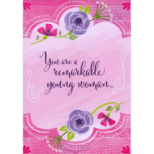 Remarkable Young Woman : Purple and Pink Flowers Feminine High School Graduation Congratulations Card for Her : Woman: You are a remarkable young woman…