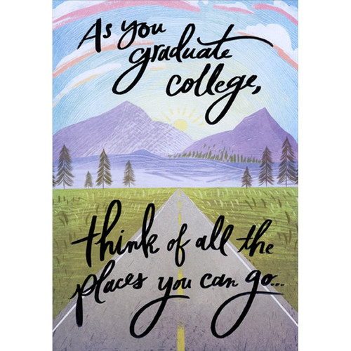 Roadway to Mountains : All The Places You Can Go Funny / Humorous 3D Pop Up College Graduation Congratulations Card: As you graduate college, think of all the places you can go…