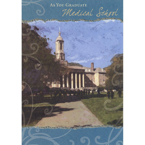 Watercolor White Building with Columns Medical School Graduation Congratulations Card: As You Graduate Medical School