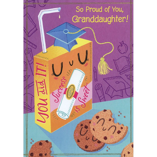 Juice Box and Cookies Juvenile / Kids Graduation Congratulations Card For Young Granddaughter: So Proud of You, Granddaughter
