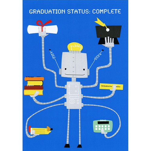 Robot With 6 Arms Juvenile / Kids Graduation Congratulations Card for Young Nephew: Graduation Status: Complete