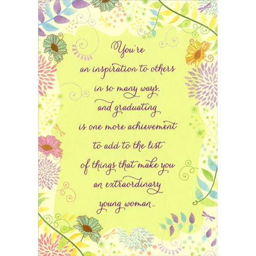 You're An Inspiration To Others : Sparkling Floral Border Graduation Congratulations Card for Young Woman: You're an inspiration to others in so many ways, and graduating is one more achievement to add to the list of things that make you an extraordinary young woman…