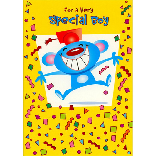Excited Blue Mouse on Yellow Juvenile / Kids Graduation Congratulations Card for Special Boy: For a Very Special Boy