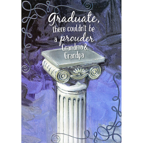 White Watercolor Column on Blue Graduation Congratulations Card from Grandma and Grandpa: Graduate, there couldn't be a prouder Grandma & Grandpa