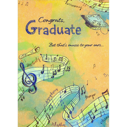 Music To Your Ears : Gold Foil Staff and Notes Graduation Congratulations Card: Congrats, Graduate - Bet that's music to your ears…