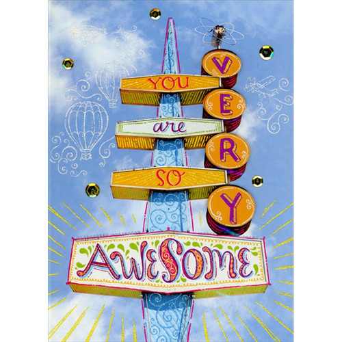 Very Awesome 3D Tip On Letters and Sequins : Vintage Sign Hand Decorated College Graduation Congratulations Card: You Are So Very Awesome