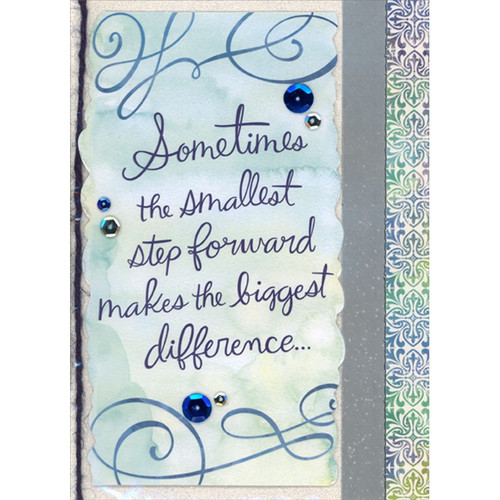 Smallest Step Forward 3D Banner, Twine and Sequins Hand Decorated College Graduation Congratulations Card: Sometimes the smallest step forward makes the biggest difference…