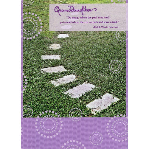 Stepping Stones on Grass : Emerson Quote Graduation Congratulations Card for Granddaughter: Granddaughter - “Do not go where the path may lead, go instead where there is no path and leave a trail.” - Ralph Waldo Emerson