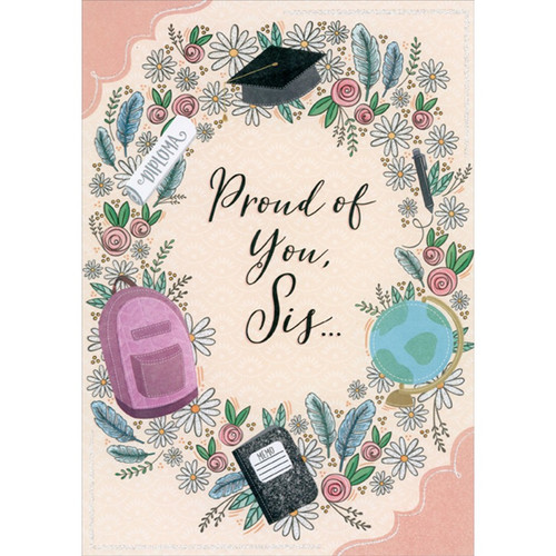 Graduation Symbols Wreath : Proud of You Graduation Congratulations Card for Sis: Proud of You, Sis…