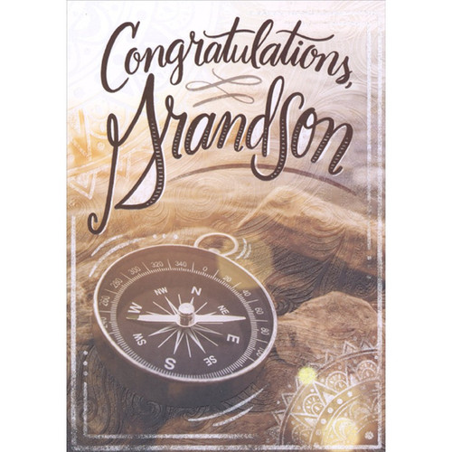 Natural Colored Compass on Rock Formation Graduation Congratulations Card for Grandson: Congratulations, Grandson