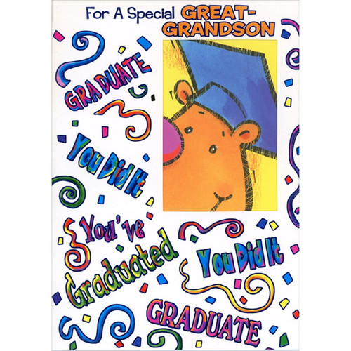 Grad Bear Peeking Through Die Cut Window Juvenile Graduation Congratulations Card for Great-Grandson: For a Special Great-Grandson - Graduate - You Did It - You've Graduated - You Did It - Graduate
