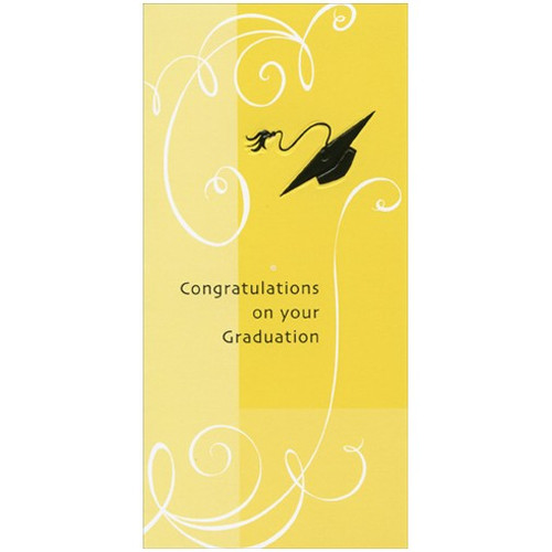 Embossed Cap on Yellow Background Graduation Money Holder: Congratulations on your Graduatation