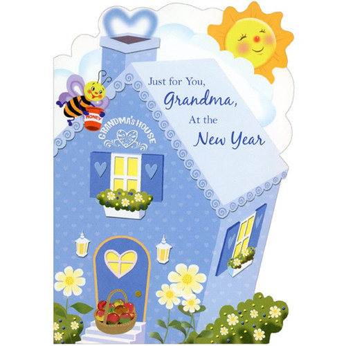 Blue House and Smiling Sun : Apples in Basket Die Cut Rosh Hashanah / Jewish New Year Card for Grandma: Just for You, Grandma, At the New Year