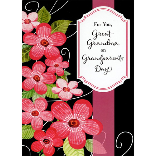 Large Pink Flowers on Black Background Grandparent's Day Card for Great-Grandma: For You, Great-Grandma, on Grandparents Day