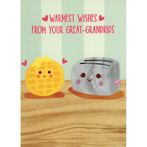 Cute Toaster and Waffle Juvenile Grandparent's Day Card for Great-Grandparents: Warmest Wishes From Your Great-Grandkids