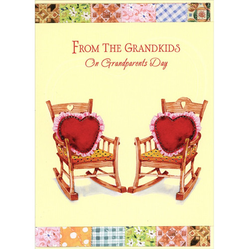 Two Rockers with Red Heart Pillows Die Cut Grandparent's Day Card: From The Grandkids On Grandparents Day