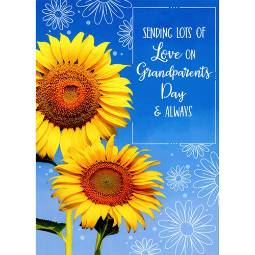 Closeup of Two Large Yellow Sunflowers Grandparent's Day Card: Sending lots of love on Grandparents Day & always