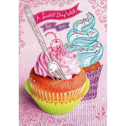 Cupcake Photo : Fork and Cupcake Drawings on Pink Sweetest Day Card: A Sweetest Day Wish for You