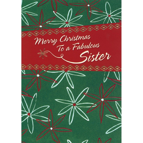 White and Red Flowers on Dark Green African American Christmas Card for Sister: Merry Christmas to a Fabulous Sister