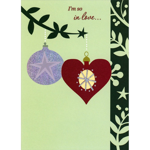 I'm So In Love for Silver Foil and Red Heart Ornaments African American Christmas Card for Husband, Wife, Boyfriend or Girlfriend: I'm so in love...
