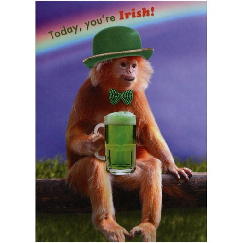 Monkey with Beer Funny St. Patrick's Day Card: Today, you're Irish!