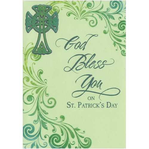 Cross and Swirling Vines St. Patrick's Day Card: God Bless You on St. Patrick's Day