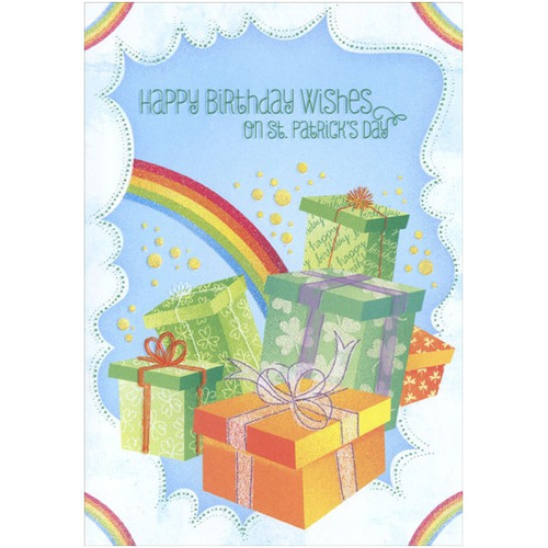 Presents and Rainbow St. Patrick's Day Card: Happy Birthday Wishes on St. Patrick's Day