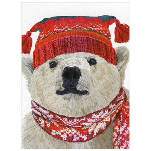 Polar Bear Wearing Festive Red Hat and Scarf Box of 10 Christmas Cards