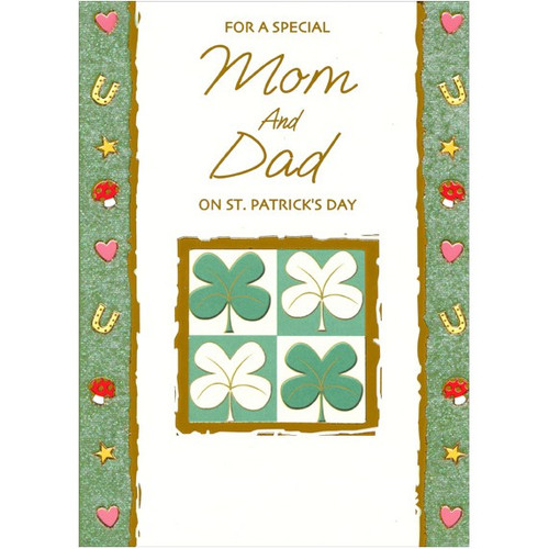 Lucky Icons and Shamrock Window: Mom & Dad St. Patrick's Day Card: For a Special Mom and Dad on St. Patrick's Day