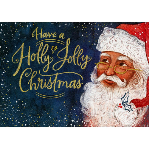Holly Jolly Christmas Santa on Blue Christmas Card: Have a Holly Jolly Christmas