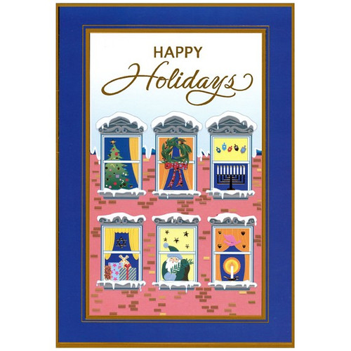 Apartment Windows Mixed Faith Holiday Card: Happy Holidays
