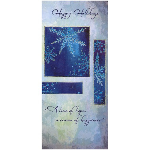 Snowflakes on Blue and Gray Christmas Money & Gift Card Holder: Happy Holidays - A time of hope, a season of happiness.