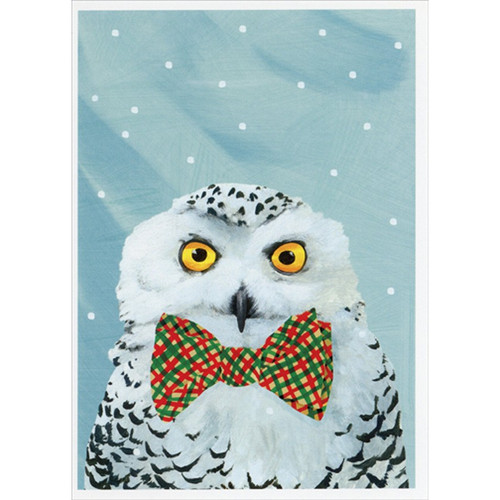 Snowy Owl Wearing Red and Green Bow Tie Box of 12 Christmas Cards