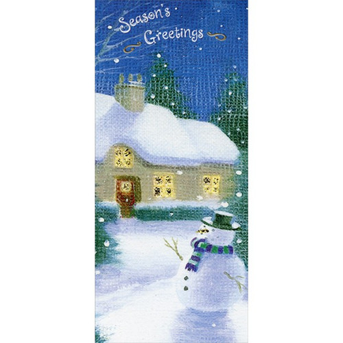 Seasons Greetings Snowman and Home Christmas Gift Card / Money Holder: Season's Greetings