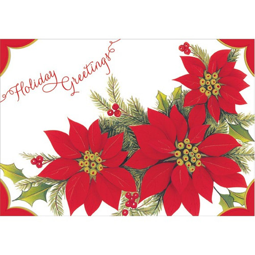 Embossed Poinsettias Christmas Card: Holiday Greetings