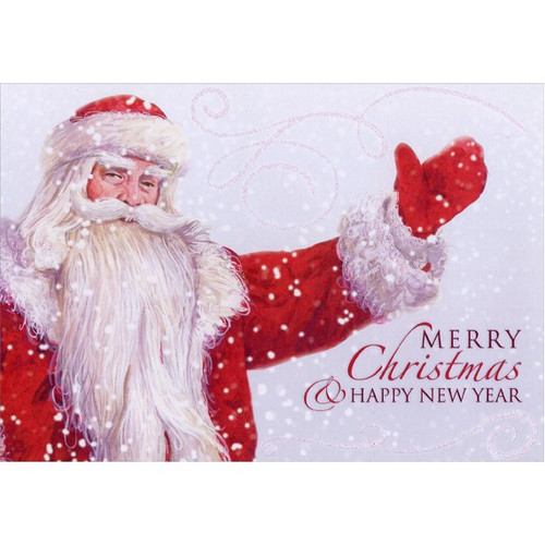 Santa in Falling Snow Christmas Card: Merry Christmas & Happy New Year