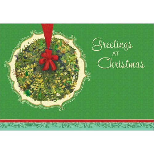 Red Bow on Plant Christmas Card: Greetings at Christmas