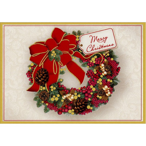 Wreath with Pine Cones Christmas Card: Merry Christmas