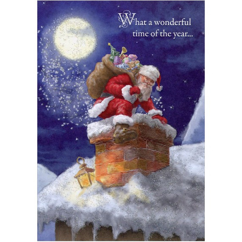Santa Climbing Down Chimney Christmas Card: What a wonderful time of the year…